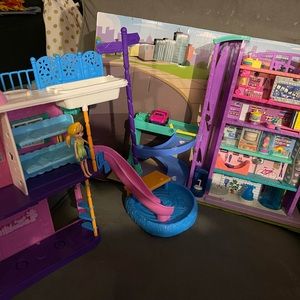 3 inch Polly pocket doll with pool house and miniPolly pocket mall with mini car